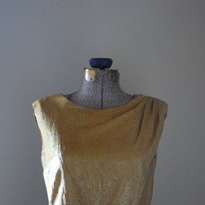 Shimmery gold cocktail dress w/double belt buckle